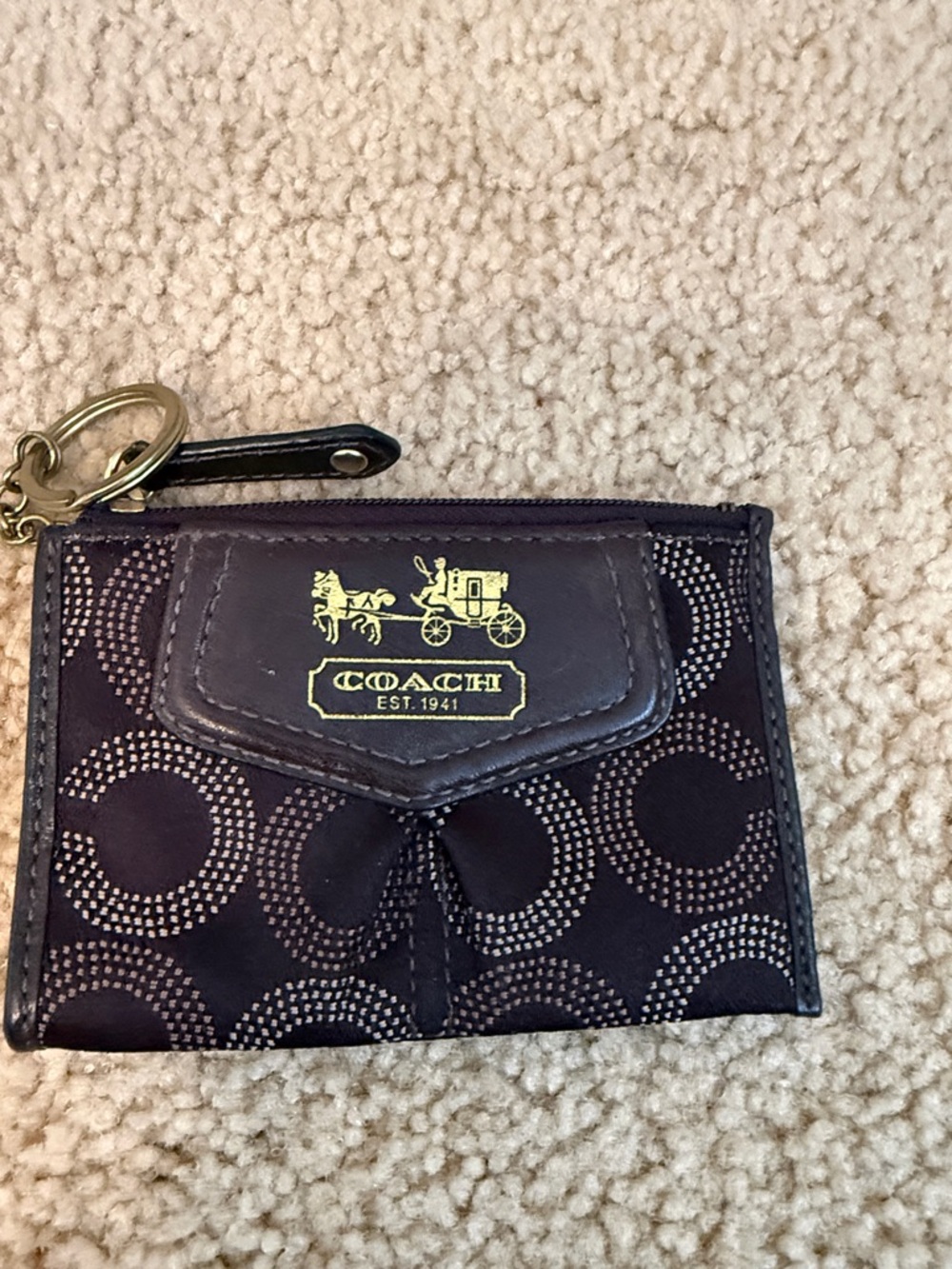 Coach Black Signature Coin Card Case with Gold Logo